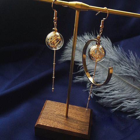 Unique Copper Wire Glass Ball Asymmetric Dangle Earrings For Women 2022 Original Handmade Brass Vintage Drop Long Earrings ► Photo 1/6
