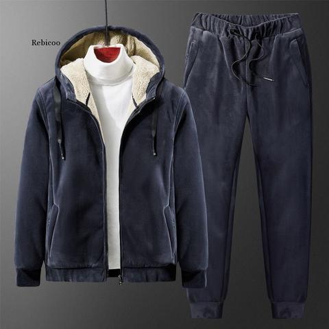 New Tracksuits Men Jacket Sporting Sets Winter Warm Thick Jacket+Pants 2 Pieces Set Mens Casual Velvet Cashmere Suit Clothing ► Photo 1/6