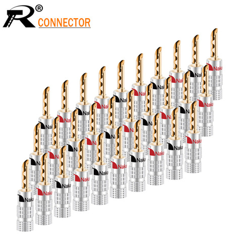 100pcs Nakamichi Banana plug 24K Gold Plated Copper BFA 4mm Banana connector Male Speaker plug black&red ► Photo 1/6