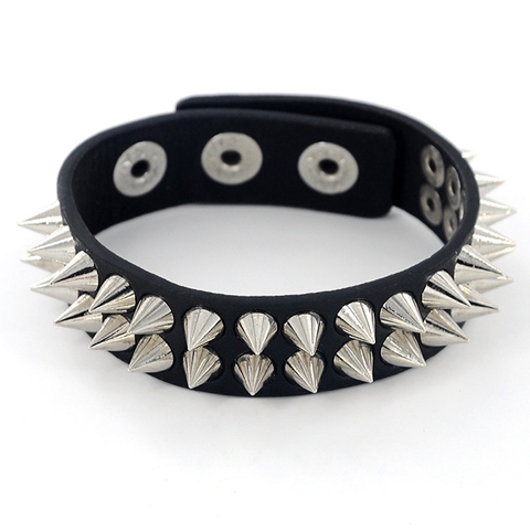 Black Leather Gothic Delicate Cuspidal Spikes Rivet Cone Stud Cuff  Bracelets & Bangles Punk Bracelet For Women Men Jewelry ► Photo 1/6