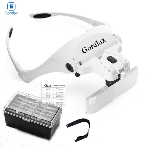 5 Lens Loupe Eyewear Magnifier With Led Lights Lamp Interchangeable Lens 1.0X/1.5X/2.0X/2.5X/3.5X Wearing Magnifying Glasses ► Photo 1/6