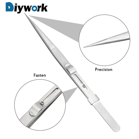 DIYWORK 165mm Anti Static for Jewelry Electronic Components Holding Tightly Adjustable Slide Lock Tweezer Precision ► Photo 1/6