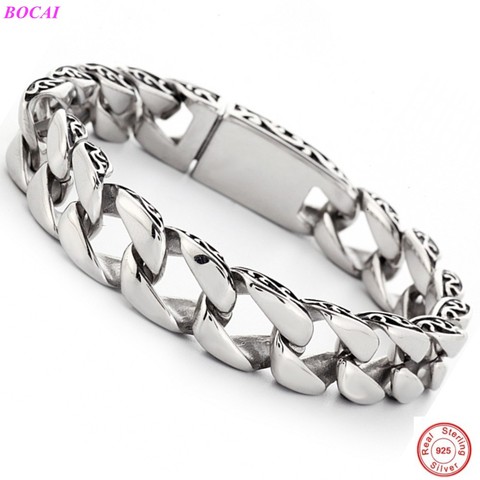 BOCAI S925 sterling  Silver bracelet for men Retro Thai Silver Men's  Buckle bracelet 2022 new  fashion 925 silver bracelets ► Photo 1/6