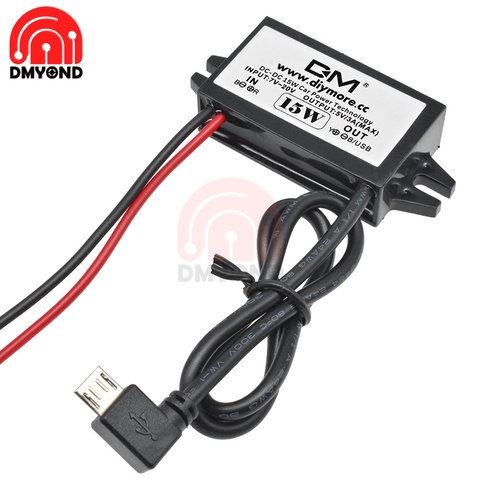DC-DC Converter 12V to 5V 3A Step-down Power Module Micro USB Waterproof 15W Car Power Supply Output Low Heat  Auto Protection ► Photo 1/6