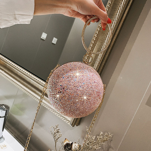 2022 Women Evening Day Clutch Colorful Crystal Diamonds Round Ball Shaped Clutches Lady Handbag Wedding Purse Chain Shoulder Bag ► Photo 1/6