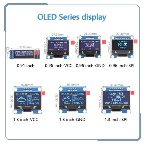 White word OLED series 0.91 inch/0.96 inch/1.3 inch OLED display module IIC I2C SPI 128X64 I2C SSD1306 12864 LCD for  ► Photo 1/6