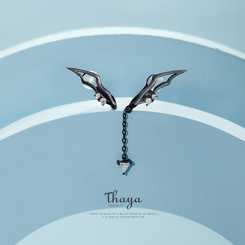 Thaya Real Silver 925 Earrings Korean Black Wings Crystal Clip On Earrings For Women Girl Without Piercing Gifts Fine Jewerlry ► Photo 1/6