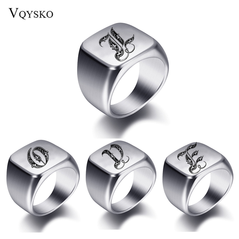 Initial Engrave Custom Rings For Men Stainless Steel Male Signet Blank Jewelry Ring Band High Polished Silver Tone U.S.Size ► Photo 1/6