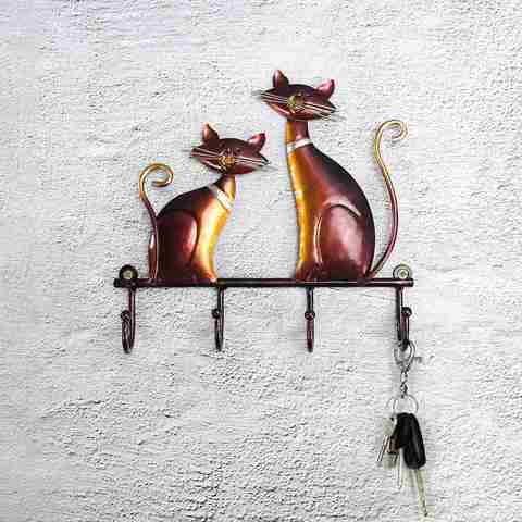 Iron Cat Wall Hanger Hook Decor 4 Hooks for Coats Bags Wall Mount Clothes Holder Decorative Gift ► Photo 1/6