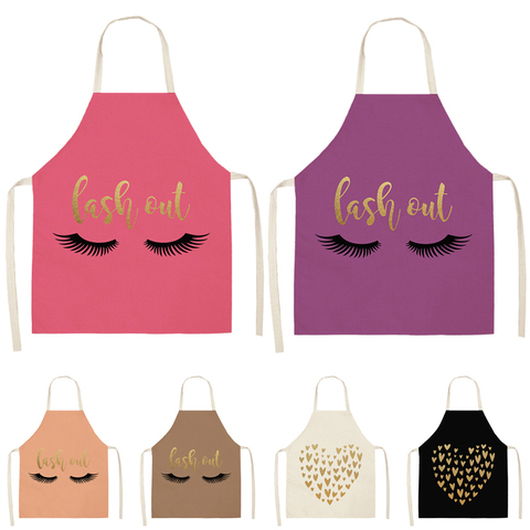 1Pcs Eyelashe Love Pattern Cleaning Colorful Aprons Home Cooking Kitchen Apron Cook Wear Cotton Linen Adult Bibs 53*65cmWQL0134 ► Photo 1/6