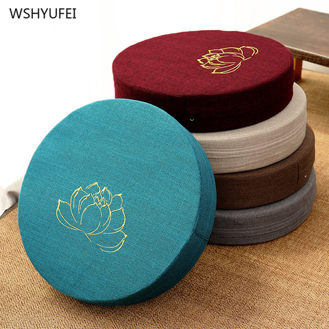 Embroidered linen futon cushion fabric round tatami balcony bay window floor thickening meditation meditation yoga mat cushion ► Photo 1/5