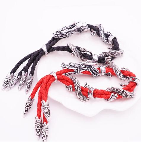 Classic Leather Rope Men dragon bracelet Adjustable Vintage  Metal Bracelets & Bangles Halloween Fashion Jewelry Men woman Gift ► Photo 1/4
