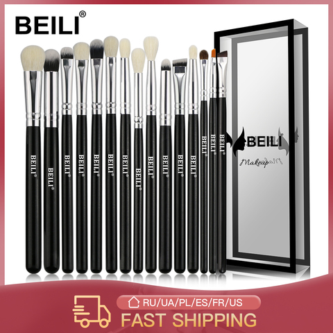 BEILI Black 15-18Pcs Makeup brushes Natural Goat Pony hair Eye shadow Blending Eyeliner Eyebrow Smokey shade brush set ► Photo 1/6