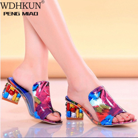 WDHKUN Crystal Sandals ladies open toe Sandals square heels spring summer shoes sandals women footwear sandalia feminina ► Photo 1/6