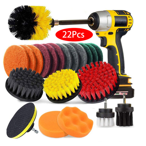 22pcs/set Electric Scrubber Brush Drill Brush Kit Cleaning Brush for Cleaning Pool Til Carpet Glass Car Tires Nylon Brushes ► Photo 1/1