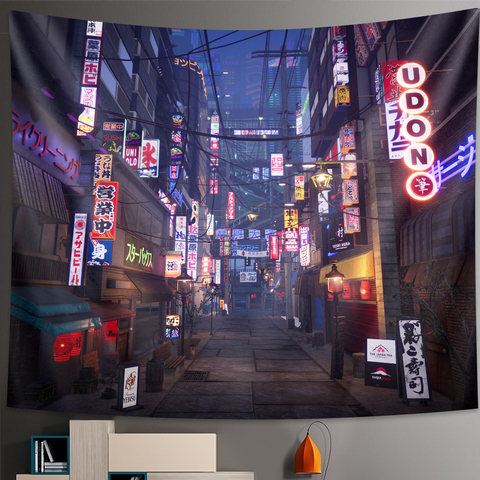 Tokyo Metropolitan nightlife tapestry Japanese wall hanging bedroom home decor Bohemian decorative Hippie printed sheet ► Photo 1/6