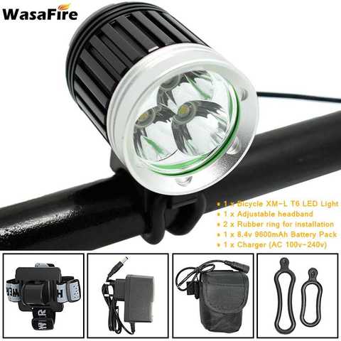 WasaFire 3* T6 LED Bicycle Light 3 Mode 5400lm Bike Front Lights MTB HeadLamp Cycling Headlight and 8.4v 18650 Battery + Charger ► Photo 1/6