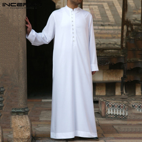 Muslim Men Jubba Thobe Long Sleeve Solid Color Breathable Robes 2022 Stand Collar Islamic Arabic Kaftan Men Abaya S-5XL INCERUN ► Photo 1/6