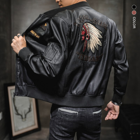 New Men's Leather Jacket Male Coat Spring Autumn Embroidery Streetwear Casual PU Motorcycle Jacket Men Brand Clothing BF2035 ► Photo 1/6