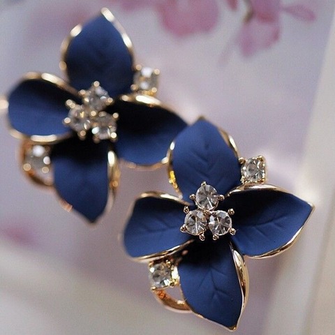 New Elegant Noble Zinc Alloy Earrings Blue Flower Crystal Camellia Ear Clip Ladies Earrings Pendant Jewelry Christmas Gift ► Photo 1/6