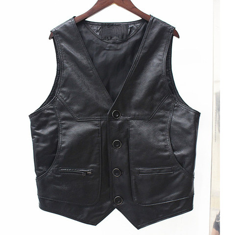 Multi Pocket Waistcoat Cowhide Mens Suit Dress Vest Genuine Leather Weskit Vest For Big and Tall Man Real Leather Blazer Vest ► Photo 1/6