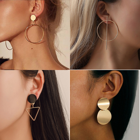 New Fashion Round Dangle Drop Korean Earrings For Women Geometric Round Heart Gold Earring Wedding Jewelry ► Photo 1/6
