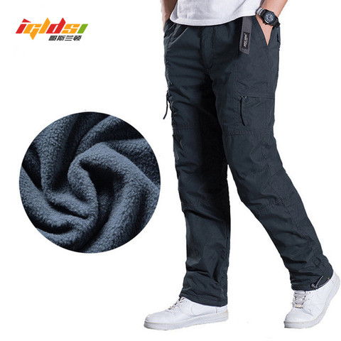 Men's Fleece Cargo Pants Winter Thick Warm Pants Full Length Multi Pocket Casual Military Baggy Tactical Trousers Plus size 3XL ► Photo 1/6