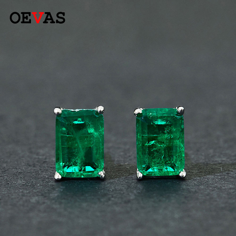 OVEAS Elegant Vintage simulation emerald Stud earrings for women Top quality 925 Sterling Silver Green Zircon Party Jewelry Gift ► Photo 1/6