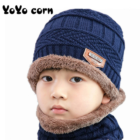 YOYOCORN velvet cap parent child 2pcs super warm Winter balaclava Beanies Knitted Hat and scarf for 3-13 years old girl boy hats ► Photo 1/6
