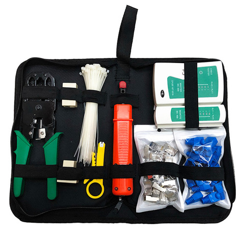 10 Pcs Network Repair Tool Kit/Sets LAN Cable Tester RJ45 Crimp Wire Cutter Pliers Maintenance Tool Set Bag Household Tool Kit ► Photo 1/6