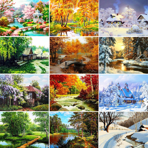 5D Diy Diamond Painting Tree House Landscape Cross Stitch Kit Diamond Embroidery Scenery Mosaic Pictures of Rhinestones Decor ► Photo 1/6