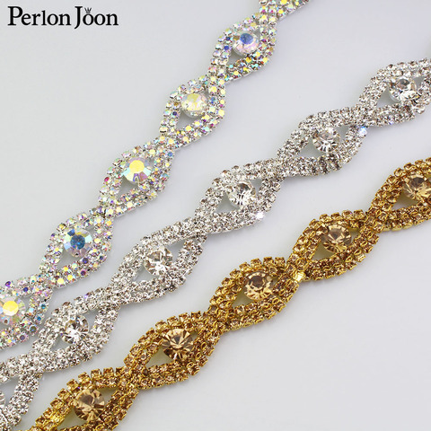 1yard oval eyes shape array crystal rhinestones trim Ribbon metal chain for dress,bag,shoes accessories ML039 ► Photo 1/6