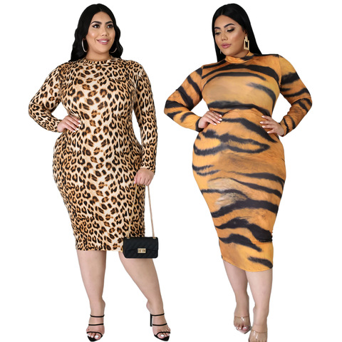 New Plus Size Women Dress Leopard Print  Long Sleeve Skinny Dresses Casual Vestido De Mujer Free Shipping Wholesale Dropshipping ► Photo 1/6