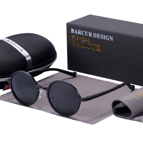 BARCUR Polarized Round Sunglasses Luxury Brand Men Glasses Retro Vintage Women Sun Glasses UV400 Eyewear ► Photo 1/6