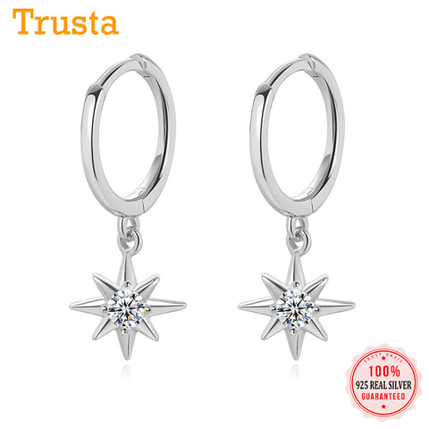 Trustdavis Authentic 925 Sterling Silve Geometric Star Zircon Hoop Earrings For Fashion Women Party Fine Jewelry Accessories ► Photo 1/6