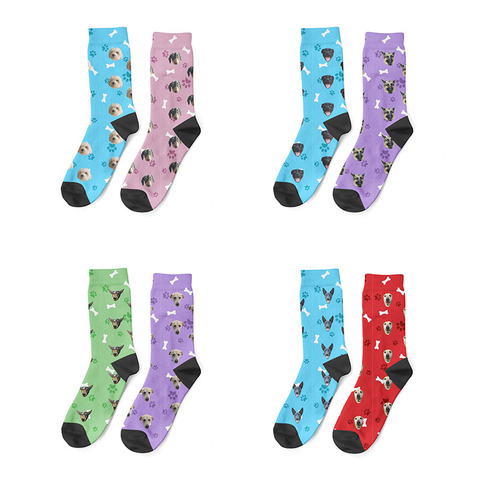 Hot Factory 3D Custom Personality Long Socks Men Women Winter Funny Pet Dog Cat Fishbone Faces Design Casual Animal Long Socks ► Photo 1/6