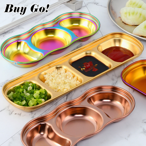 New Stainless Steel Korean Salad Sauce Dishes Food Dipping Bowls Seasoning Tray Separate Vinegar Snack Plates Kitchen Tableware ► Photo 1/6