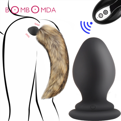 Swing and Vibrating Fox Tail Wireless Remote Anal Plug Vibrator Anal Sex Toys Silicone Butt Plug Cosplay For Couples Adult Games ► Photo 1/6