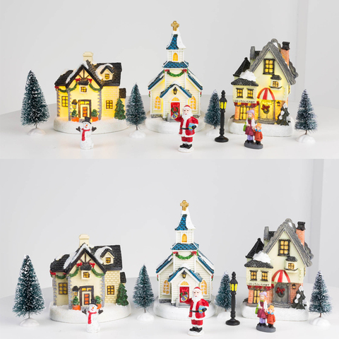 Party & Holiday DIY Decorations Christmas Village Set Collection Building - Christmas Church and House with Lights, 12 piece set ► Photo 1/6