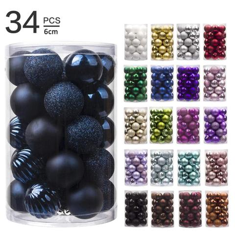 34pcs/Lot Color 6cm/2.4Inch Christmas Tree Decoration Ball Hang Ornaments Shiny Bauble Ball For Home House Bar Party Decoration ► Photo 1/6