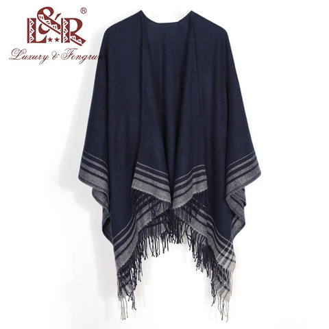 2022 Cashmere Winter Warm Ponchos And Capes For Women Foulard Femme Shawls and Wraps Stripped Pashmina Female Bufanda Mujer ► Photo 1/6