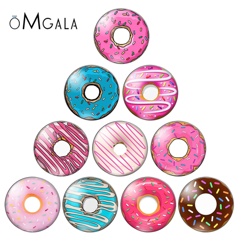 New Delicious donuts paintings 10pcs 12mm/18mm/20mm/25mm Round photo glass cabochon demo flat back Making findings ► Photo 1/6