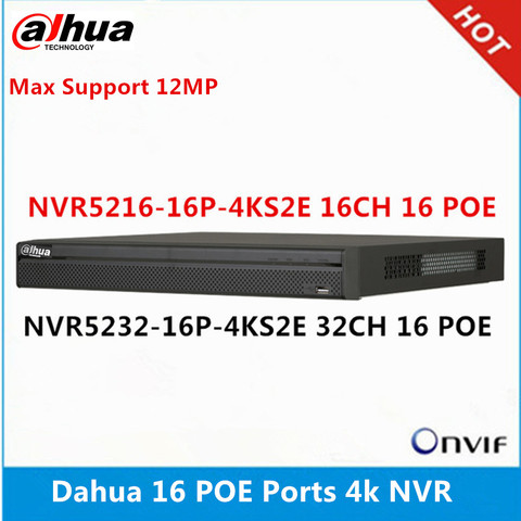 Dahua NVR5216-16P-4KS2E 16CH with 16 poe & NVR5232-16p-4KS2E 32ch with 16 PoE ports max support 12MP Resolution 4K NVR Reader ► Photo 1/2