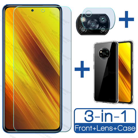 3-in-1 tempered glass for xiaomi poco x3 nfc camera film soft case on mi pocophone x3 x 3 pocox3 3x nfc screen protector cover ► Photo 1/6