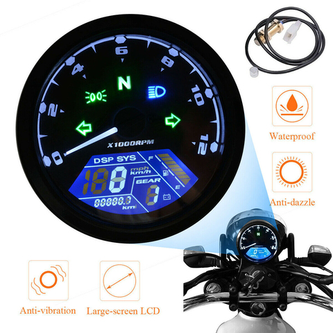 Universal LCD Motorcycle Digital Speedometer 12000PRM Waterproof Tachometer Meter Odometer Moto Panel Motorcycle Accessories ► Photo 1/6