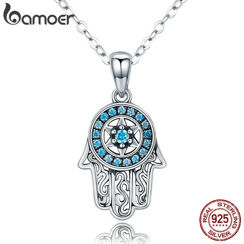 BAMOER Genuine 925 Sterling Silver Trendy Fatima's Guarding Hand Pendant Necklaces Women Fine Silver Jewelry Gift SCN264 ► Photo 1/6