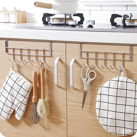 Kitchen Cabinet Door Hooks Multifunctional Hat Bag Towel Hanger over the door Hooks for Hanging Rack Bathroom Organizer 5 hooks ► Photo 1/6