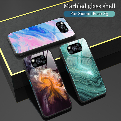 marble pattern glass phone covers for xiaomi poco f3 soft silicone bumper shockproof coque pocof3 little poko f3 f 3 x3 pro case ► Photo 1/6