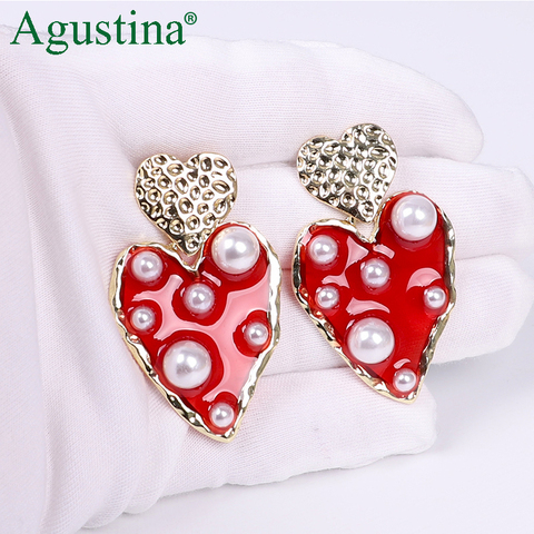 Agustina 2022 Heart Earrings Women Fashion Jewelry Bohemian Resin Drop Earrings Cute Wedding Red Earrings Pearl Statement Korean ► Photo 1/6