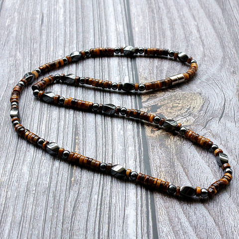 Men Beaded Choker Necklace Tiger eye stone with Hematite Tribal Jewelry Surfer Necklace For Mens Dropshipping ► Photo 1/6